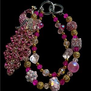 Pink and Gold Purse or Bag Chain with Peacock Charm